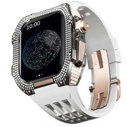 RONGYEDE Uhrenmodifikationsset Luxus-Uhrenarmband-Kit für Apple Watch 6 5 4 SE 44 mm luxuriöses Fluor-Gummi-Armband Titan-Gehäuse für iWatch 6/5/4/SE 44 mm Serie Upgrade-Modifikation(Größe:44MM) von RONGYEDE