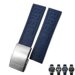 RONGYEDE Weiches Gummi-Armband für Breitling Avenger Navitimer 20 mm 22 mm 24 mm Silikon-Armband Schwarz/Blau wasserdicht Uhrenarmband Uhrenarmband(Größe:20 mm) von RONGYEDE