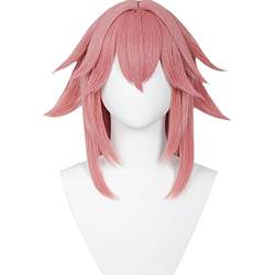 RONGYEDE-Wig Anime Cosplay Anime Game Genshin Wirkung Cosplay Halloween YAE Miko Cosplay Perücke Genshin Auswirkungen Yae Miko Cosplay langes Haar Rosa Halloween Süß von RONGYEDE