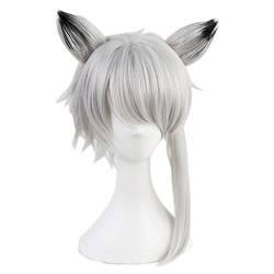 RONGYEDE Wig Anime Cosplay Anime-Perücke Arknights Cosplay Aosta-Perücke mit Ohren silbergraue kurze Perücke Kostüm-Halloween-Perücke for Halloween Kostümparty Konzerte von RONGYEDE