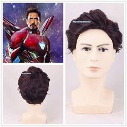 RONGYEDE-Wig Anime Cosplay New Avengers Endgame Superheld Iron Man Tony Stark Cosplay Perücke Robert Downey Jr. Wellige Kurze Perücke Männer lockiges kurzes Kunsthaar von RONGYEDE