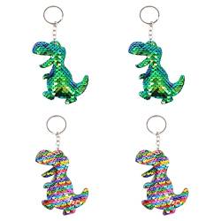 RONGYI Dinosaurier Schlüsselbund, Dinosaurier Pailletten Schlüsselbund, Cartoon Dinosaurier Schlüsselbund Anhänger, Rucksack Schlüssel Zubehör, grün und Farbe, 4PCS von RONGYI