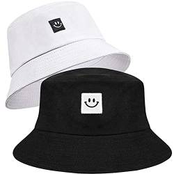 RONGYI Fishing Hat Men's & Women's Set Made of Cotton, Foldable Beach Sun Hats, Fishing Hats, Sun Hat, Beach Hat, Outdoor Smiling Face Hat Summer Hat Camping Travel Hiking, White+Black von RONGYI