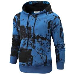 RONOMO Herren Krawatte Dyed Hoodie Print Hoodie Graffiti Hoodie Hip-Hop Hoodie（WFK blau L von RONOMO