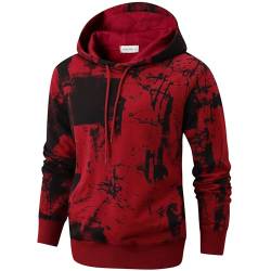 RONOMO Herren Krawatte Dyed Hoodie Print Hoodie Graffiti Hoodie Hip-Hop Hoodie（WFK rot XL von RONOMO