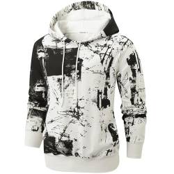 RONOMO Herren Krawatte Dyed Hoodie Print Hoodie Graffiti Hoodie Hip-Hop Hoodie（WFK weiß XXXL von RONOMO