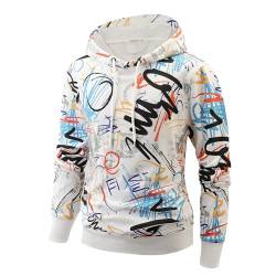 RONOMO Herren Krawatte Dyed Hoodie Print Hoodie Graffiti Hoodie Hip-Hop Hoodie（WHD weiß M von RONOMO