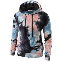 RONOMO Herren Krawatte Dyed Hoodie Print Hoodie Graffiti Hoodie Hip-Hop Hoodie（WZ Rosa L von RONOMO