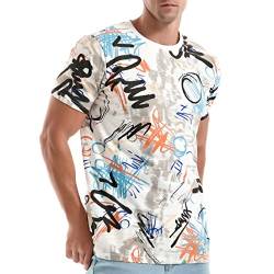 RONOMO Herren Mode Krawatte Dye T-Shirt Casual Print T-Shirt Graffiti T-Shirt(TY weiß L) von RONOMO