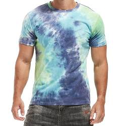 RONOMO Herren Mode Krawatte Dye T-Shirt Casual Print T-Shirt Graffiti T-Shirt(ZR Blaugrün M) von RONOMO