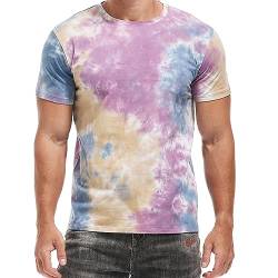 RONOMO Herren Mode Krawatte Dye T-Shirt Casual Print T-Shirt Graffiti T-Shirt(ZR Gelblila S) von RONOMO