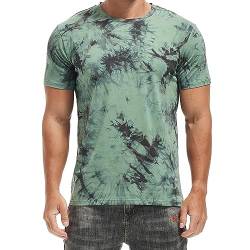 RONOMO Herren Mode Krawatte Dye T-Shirt Casual Print T-Shirt Graffiti T-Shirt(ZR Grau Grün S) von RONOMO