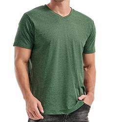 RONOMO Herren Mode T-Shirt Bequemes T-Shirt Low V-Ausschnitt T-Shirt (V01 Military Green 4XL) von RONOMO