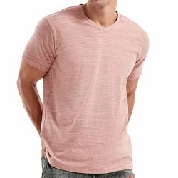 RONOMO Herren T-Shirt V-Ausschnitt T-Shirt（V01 Rosa XL von RONOMO