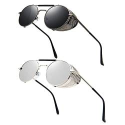 RONSOU Steampunk Stil Rund Vintage Polarisiert Sonnenbrillen Retro Brillen UV400 Schutz Metall Rahmen Grau & Grau Linse von RONSOU
