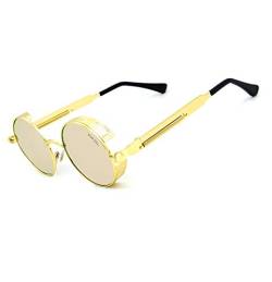 RONSOU Steampunk Stil Rund Vintage Polarisiert Sonnenbrillen Retro Brillen UV400 Schutz Metall Rahmen gold rahmen/rosa linse von RONSOU