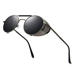 RONSOU Steampunk Stil Rund Vintage Sonnenbrillen Retro Brillen UV400 Schutz Metall Rahmen grau rahmen/grau linse von RONSOU