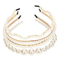 RORPOIR 4 Stück Perlenstirnband Haarbänder Für Frauen Haarschmuck Weißes Stirnband Weißes Haarband Stirnbänder Mit Perlen Perlenstirnbänder Für Frauen Damen Legierung Haarteil Hochzeit von RORPOIR