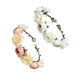 RORPOIR Braut Stirnband 2st Brautkranz Kopfbedeckung Für Damen en Blumenstirnbänder Für Frauen Blumenstirnband Blumenkopfschmuck Haarkranz Blumen- Handbuch Fräulein Stoff von RORPOIR