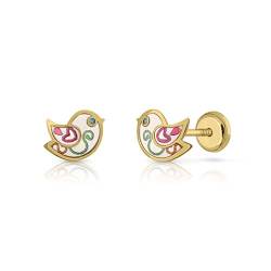 Damen-Ohrringe, Gold, zertifiziert, Taube, emailliert, 7,5 x 6 mm, mit Sicherheitsverschluss (4-3610) von ROSA DI MANUEL