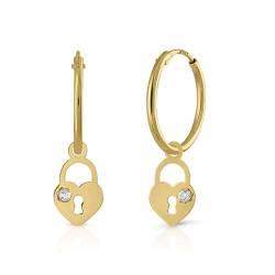 Ohrringe aus Sterling-Gold, zertifiziert, Creolen mit Herz-Vorhängeschloss, Ringgröße 10 mm, 1-511801A10 von ROSA DI MANUEL
