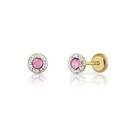Ohrringe aus zertifiziertem Sterlingsilber, rund, mit rosa Mitte, für Mädchen/Damen, Schraubverschluss, Größe 5 mm (1-2841-5) Rosa, Gelbgold von ROSA DI MANUEL