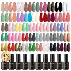 ROSALIND 7ml UV-Gel Nagellack LED-Lampe Gel Lack kirsche rot Farbe Gel Polnisch reine Farben semi permanente Gel-Lack Nagel Primer Base Top, 5 Flasche … (48pcs/set) von ROSALIND