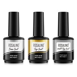 ROSALIND Base Coat Top Coat Matt Top Coat Gel UV Nagellack Polish Gel 15ml Grundlack Decklack Matter Decklack Nagellack Set für Nageldesign Gel Polish Gellack Nail Art 3pcs von ROSALIND