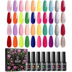 ROSALIND Gel Nagellack, Rot Orange Gelb Grün Blau Lila Rosa Glitter Farben 5ml UV Nagellack Set, Gellack Gelnägel Set für Nail Art Maniküre-Set DIY Gel Nail Polish 20pcs von ROSALIND