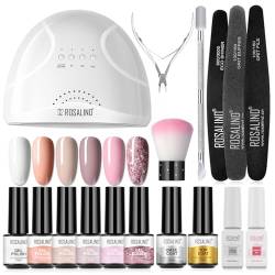 ROSALIND Gel Nagellack Starterset mit UV Lampe 48W Gelnägel Set Shellac Kit, 6x Mini Gel Lacken, Nail Art Manicure Nagel Gel Kit UV Nagellack mit Base Coat und Top Coat von ROSALIND