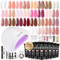 ROSALIND Gelnägel Set mit 48W UV/LED Nagellampe, Nagelset Gelnägel Starterset 28 Farben Poly Nagel Gel Starter Set mit Base Top Coat Maniküre Set fur Gel Nägel Selber Machen zu Hause von ROSALIND