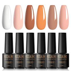 ROSALIND UV Nagellack, 6 Farben Mini Gel Nagellack, UV Nagellack Set Jelly Nackt Rosa Braun Shellac Soak Off Nail Polish French Manicure für Frauen Mutter Geschenkset DIY zu Hause von ROSALIND