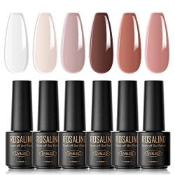 ROSALIND UV Nagellack, 6 Farben Mini Gel Nagellack, UV Nagellack Set Jelly Weiß Nackt Rosa Shellac Soak Off Nail Polish French Manicure für Frauen Mutter Geschenkset DIY zu Hause von ROSALIND