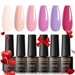 ROSALIND UV Nagellack, 6 Farben Mini Gel Nagellack, UV Nagellack Set Weiß Hellrosa Dunkelrosa Lila Rosa Shellac Soak Off Nail Polish French Manicure für Frauen Mutter Geschenkset DIY zu Hause von ROSALIND