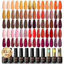 ROSALIND UV Nagellack Braun Rot, 35+3 Farben Shellac Gellack UV Farbgel Set Gold Glitzer Gel Nagellack Set für Nagelstudio Design Starter Nagel Gelnägel Set mit Geschenkbox Maniküre Set von ROSALIND