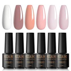 ROSALIND UV Nagellack Jelly, 6 Farben Mini Gel Nagellack Set Weiß Orange Rosa Hellrosa Shellac Farbgel für Gelnägel Soak Off UV Gel Nail Polish Nagellack Lacke Für UV Lampe von ROSALIND