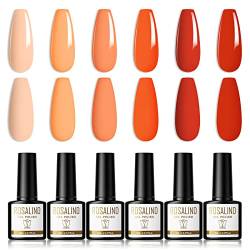 ROSALIND UV Nagellack Nude Rot Orange 6 Farben Gel Nagellack 8ml Shellac Nagellack UV LED Soak Off Gel Nail Polish Geeignet FüR AnfäNger, Nagelstudios von ROSALIND