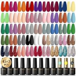 ROSALIND UV Nagellack Pastell Shellac Rot Orange Gel Nagellack，48PCS Gel Nägel Nagellack Set Top Coat Base Nagelkleber Matte Glitzer Shellac Nagellack Gelnägel Acryl Nagelset Nägel Selber Set von ROSALIND