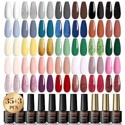 ROSALIND UV Nagellack Set, 35+3 Farben UV Gel Nagellack Weiß Schwarz Grau Glitzer Schellack Nagellack Set für Nagelstudio Design Nagel Gelnägel Set mit Geschenkbox Maniküre Set von ROSALIND