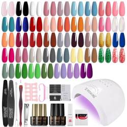 ROSALIND UV Nagellack Set, 43 Stück Mini Gel Nagellack Shellac Nagellack Nackt Schwarz Rosa Weiß Blau Violett Glitzer Farbgel Gelnägel für Nagelstudio Design Starter Maniküre Geschenkset von ROSALIND