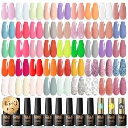 ROSALIND UV Nagellack Set, 48 Stück Mini Gel Nagellack Shellac Nagellack Rosa Weiß Violett Grün Gelb Nackt Glitzer Farbgel Gelnägel für Nagelstudio Design Starter Maniküre Geschenkset von ROSALIND