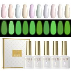 ROSALIND UV Nagellack Set Fluoreszierende Farbe Macaron Pastell Gel Nagellack, 10 Farben Shellac Sommerfarben Nagellack Set UV LED Soak Off Gel Polish Nudefarben 6ml von ROSALIND