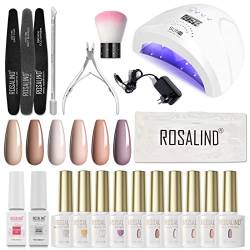 ROSALIND UV Nagellack Set mit UV Lampe 48W Nagelset Gelnägel Starterset Komplett, 6 Colours 10ml Gel Nagellack, Base Matt Top Coat, Nail Art Gel Kit von ROSALIND