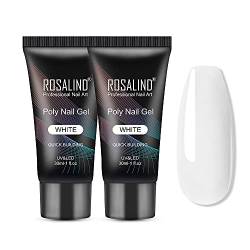 ROSALIND Weiß Poly Nägel Gel, 2pcs White Nail Extension Gel 60ml, Quick Extension Building Acrylic Nagelgel Nagelverlängerungs Gel Soak off UV LED Nagel Gel für Anfänger Profis Salon Hause DIY von ROSALIND