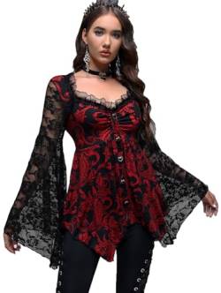 ROSE GAL Frauen Plus Größe Lange Ärmel Gothic Tee Flare Ärmel Top Kostüm Top, Rot_3, 4X von ROSE GAL