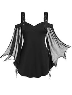 ROSE GAL Frauen Plus Größe Lange Ärmel Gothic Tee Flare Ärmel Top Kostüm Top, Schwarz_1, 4X von ROSE GAL