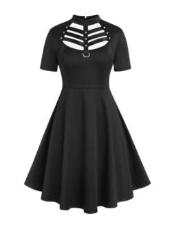 Rosegal Damen-Kleid in Übergröße, ärmellos, V-Ausschnitt, Gothic, Vintage-Stil, 50er-Jahre-Spaghtti-Träger, Swing-Maxikleid, Schwarz-214, 4X von ROSE GAL