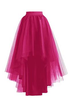 Hoher niedriger Tüllrock zum Schnüren, Hochzeit, Party, Abschlussball, Cocktail-Mesh, langer Tüllrock für Frauen, A-fuchsia, Einheitsgröße von ROSE IN THE BOX