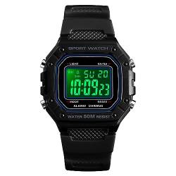 Herren-Armbanduhr Digital Quarz,Herren Digital Uhren,Sport Militär Große Armbanduhr,50M Wasserdicht mit Wecker/Timer/LED Armbanduhr für Männer,Schwarz von ROSEBEAR