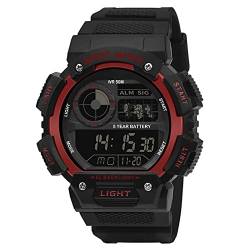 Herren Digital Quarz Uhr,Sport Militär Große Armbanduhr,50M Wasserdicht mit Wecker/Timer/LED Armbanduhr für Männer,Unisex Stoßsichere Outdoor Digitaluhr mit Resin Armband,Schwarz Rot von ROSEBEAR